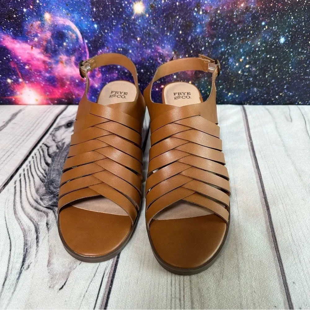 Frye and Co Sandals Womens Sz 11‎ Brown Galia Block Heel Vegan Leather Shoes